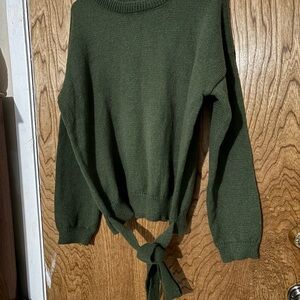 Green Knit Sweater with Tie Detail
